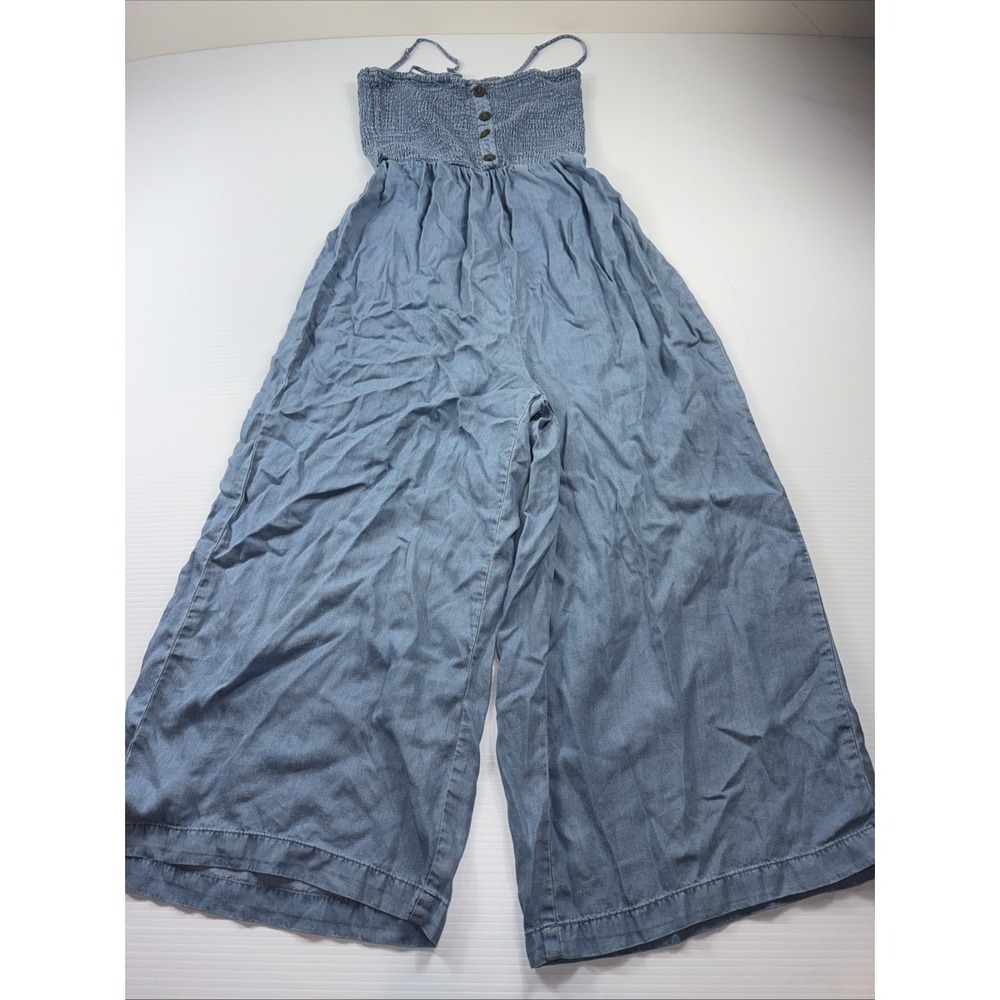 Love tree Smocked Large Blue Wide Leg Boho Spaghetti Strap Sunray Button